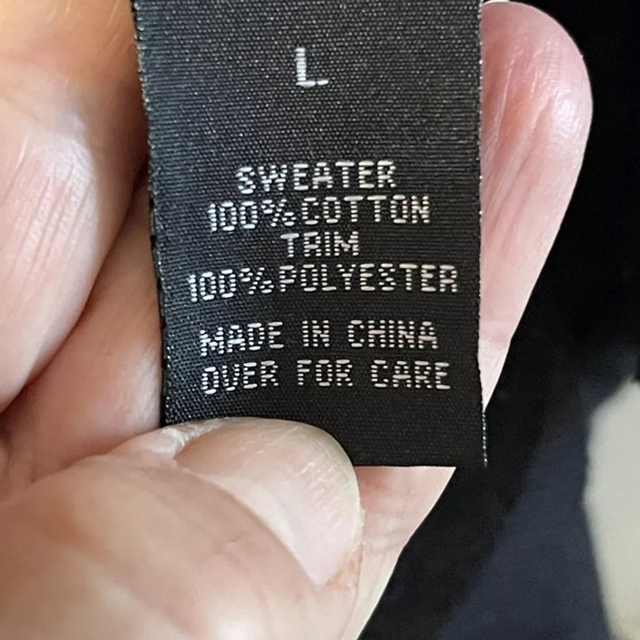 AGB Black Ruffled Cardigan Women's cotton Sweater Stretch Size L - Picture 4 of 5